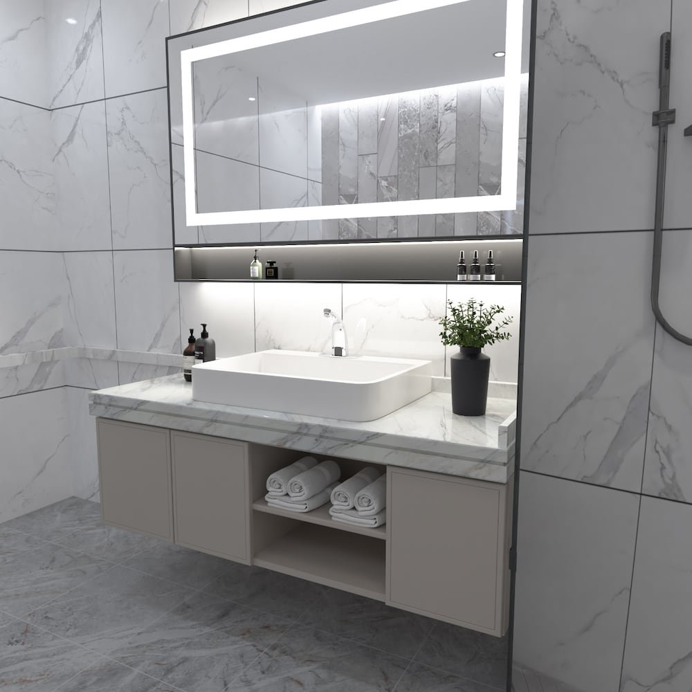 Robinet de lavabo de salle de bain automatique sans contact avec capteur et plaque de pont en chrome poli