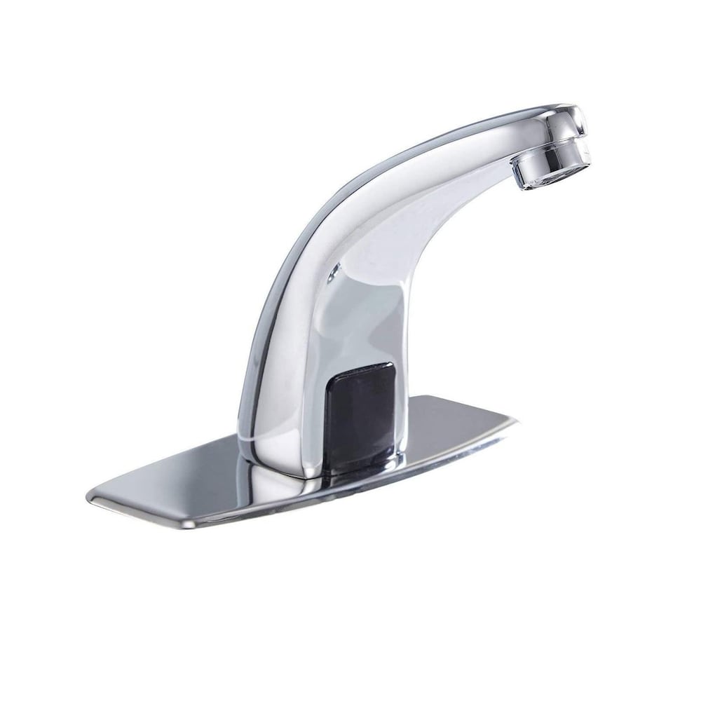 Robinet de lavabo de salle de bain automatique sans contact avec capteur et plaque de pont en chrome poli