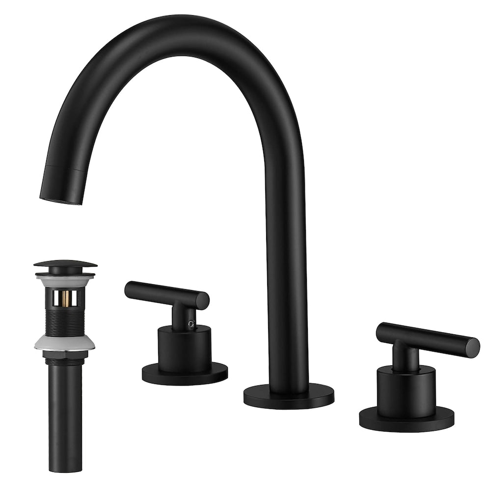Robinet de salle de bain à double poignée de 8 pouces avec ensemble de vidange escamotable en noir mat