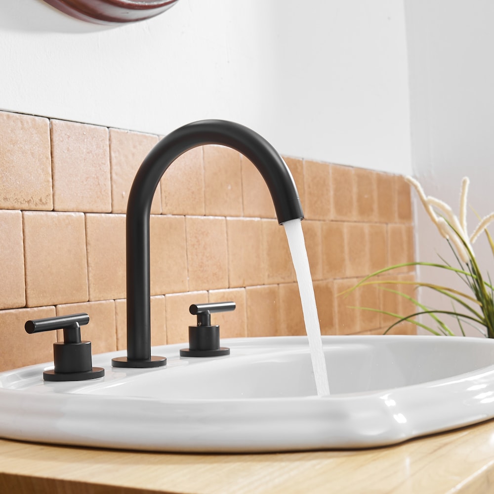 Robinet de salle de bain à double poignée de 8 pouces avec ensemble de vidange escamotable en noir mat