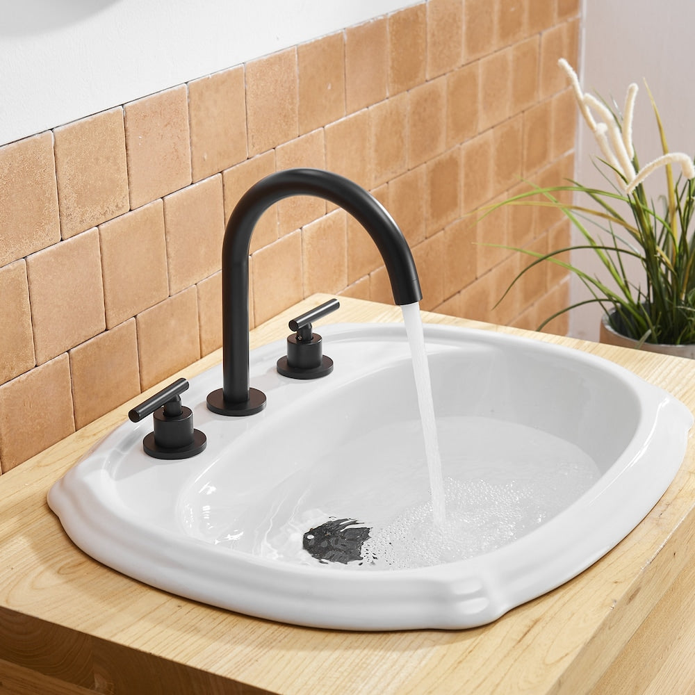 Robinet de salle de bain à double poignée de 8 pouces avec ensemble de vidange escamotable en noir mat