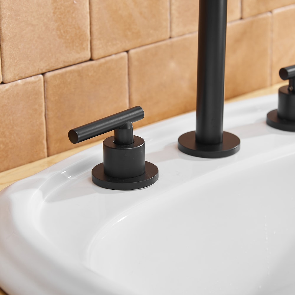 Robinet de salle de bain à double poignée de 8 pouces avec ensemble de vidange escamotable en noir mat
