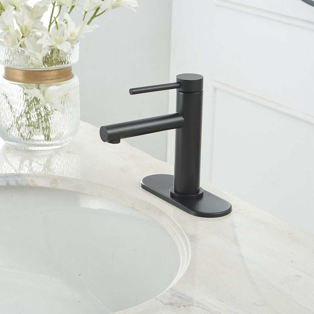 Robinet de lavabo de salle de bain à poignée unique et trou unique en noir mat