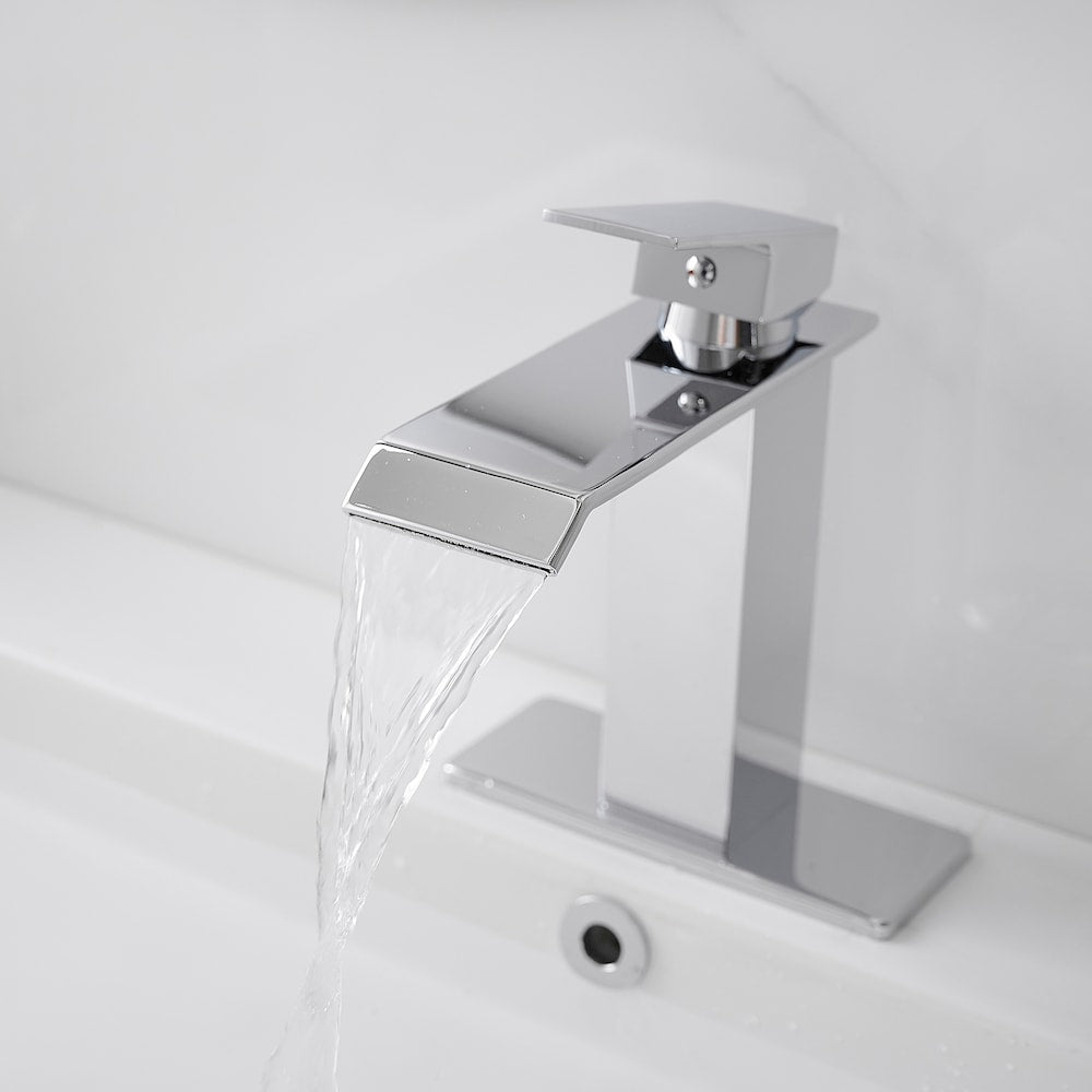 Robinet de salle de bain monotrou à poignée unique avec ensemble de vidage escamotable en chrome poli