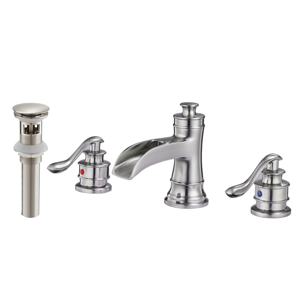 Robinet de salle de bain à double poignée et cascade de 8 pouces avec ensemble de vidange en nickel brossé