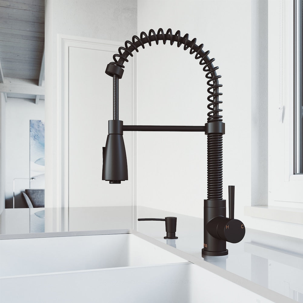 Brant Single-Handle Pull-Down Sprayer Kitchen Faucet with Soap Dispenser in Matte Black