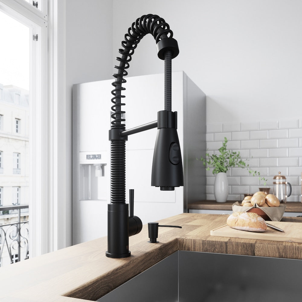 Brant Single-Handle Pull-Down Sprayer Kitchen Faucet with Soap Dispenser in Matte Black