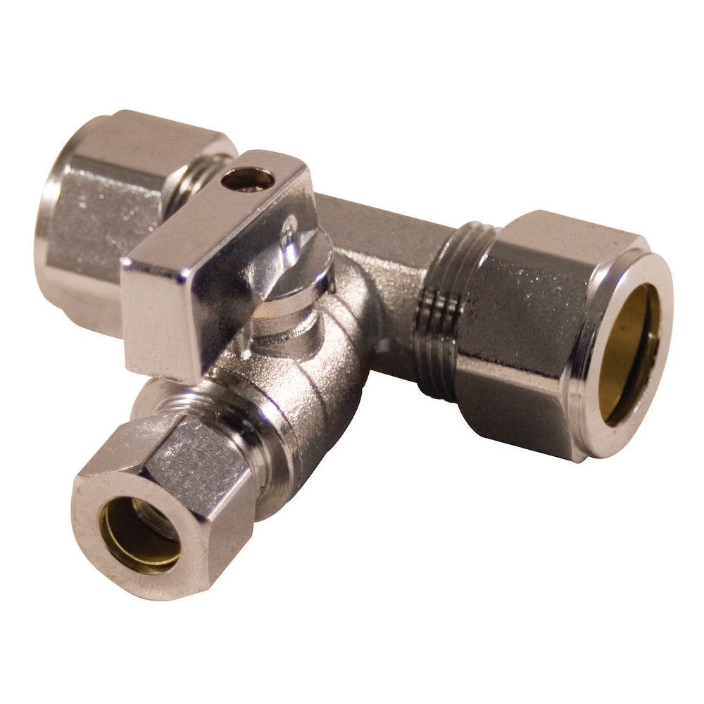 5/8-inch Comp. x 5/8-inch Comp. x 3/8-inch Comp. Tee Quarter Turn Supply Stop Ball Valve Pack 5