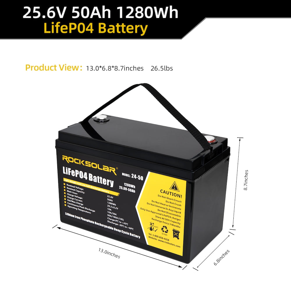 24V 50Ah Deep Cycle LiFePO4 Battery with BMS System