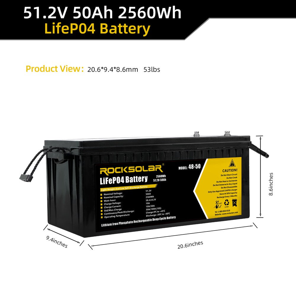 48V 50Ah Deep Cycle LiFePO4 Battery