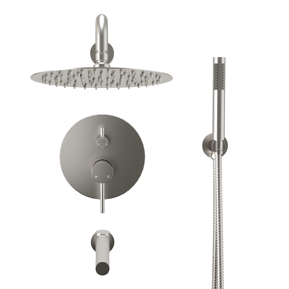 Wall Mounted 10 inch Fixed and Hand Shower Set with Swivel Bathtub Spout in Matte Brushed Nickel