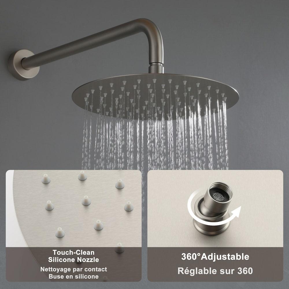 Wall Mounted 10 inch Fixed and Hand Shower Set with Swivel Bathtub Spout in Matte Brushed Nickel