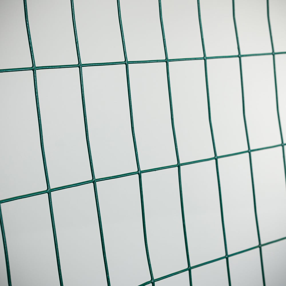 50 ft L x 48-inch H Green Vinyl-Coated Welded Wire Netting Fence with 2-inch x 4-inch Mesh