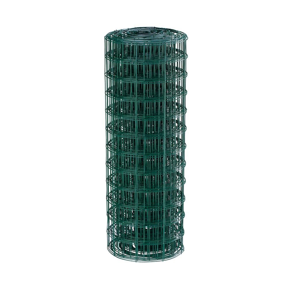 50 ft L x 48-inch H Green Vinyl-Coated Welded Wire Netting Fence with 2-inch x 4-inch Mesh