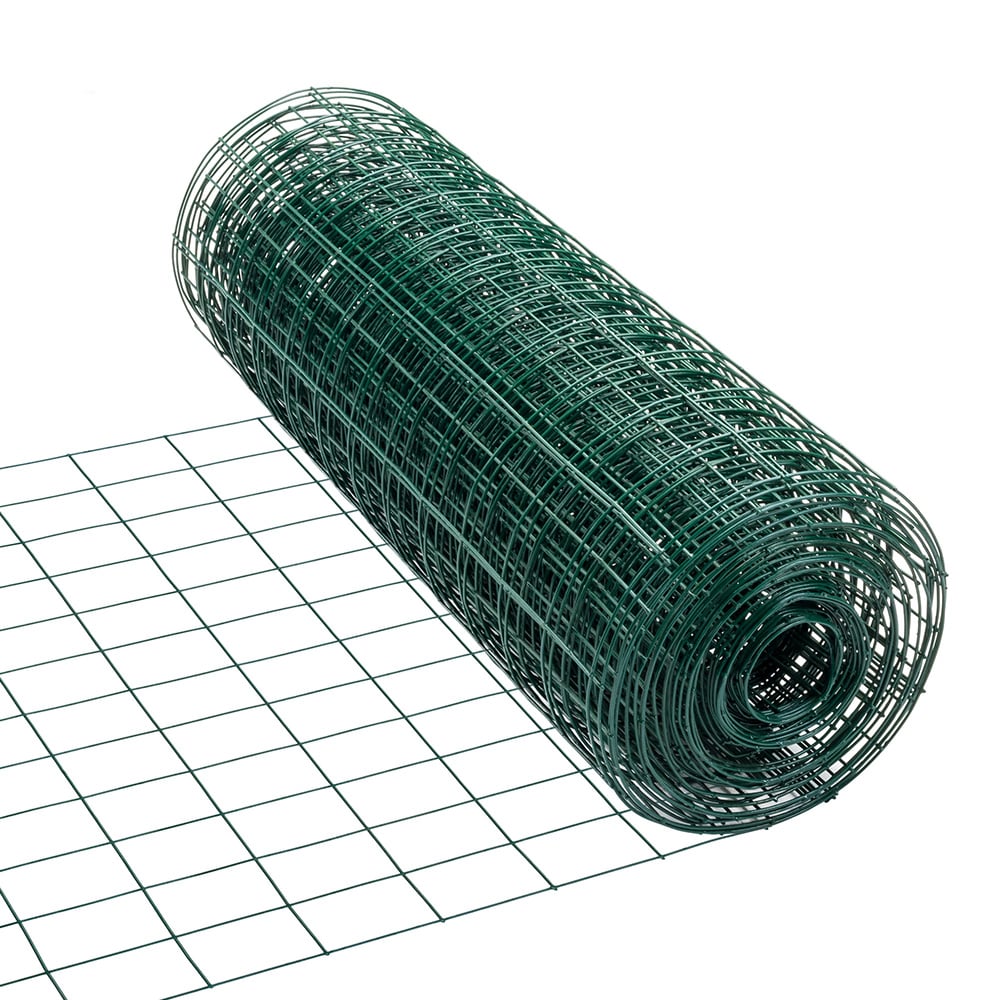 50 ft L x 48-inch H Green Vinyl-Coated Welded Wire Netting Fence with 2-inch x 4-inch Mesh