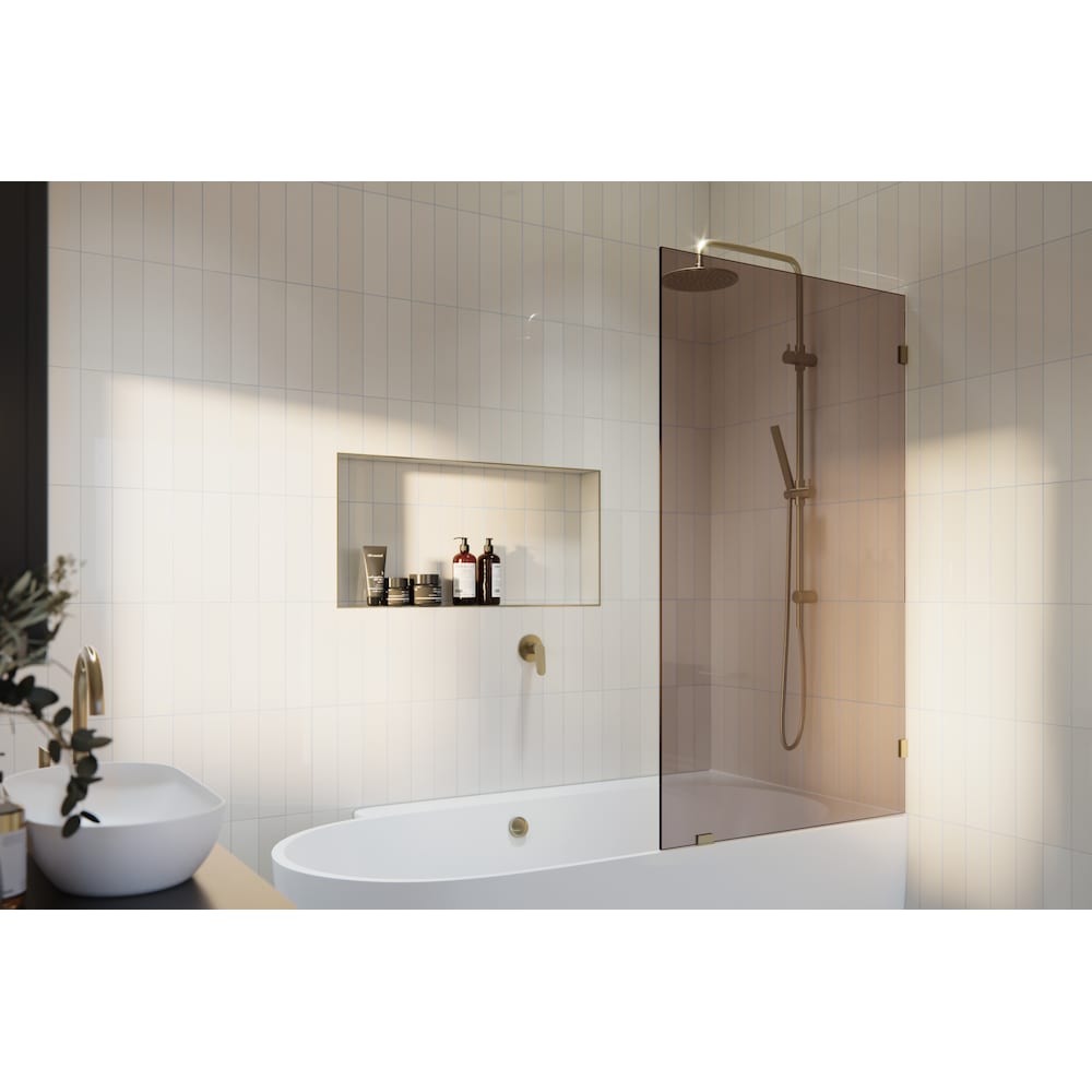 Porte de baignoire à panneau fixe simple Ursa de 34 po de largeur x 58,25 po de hauteur en bronze brossé avec verre teinté