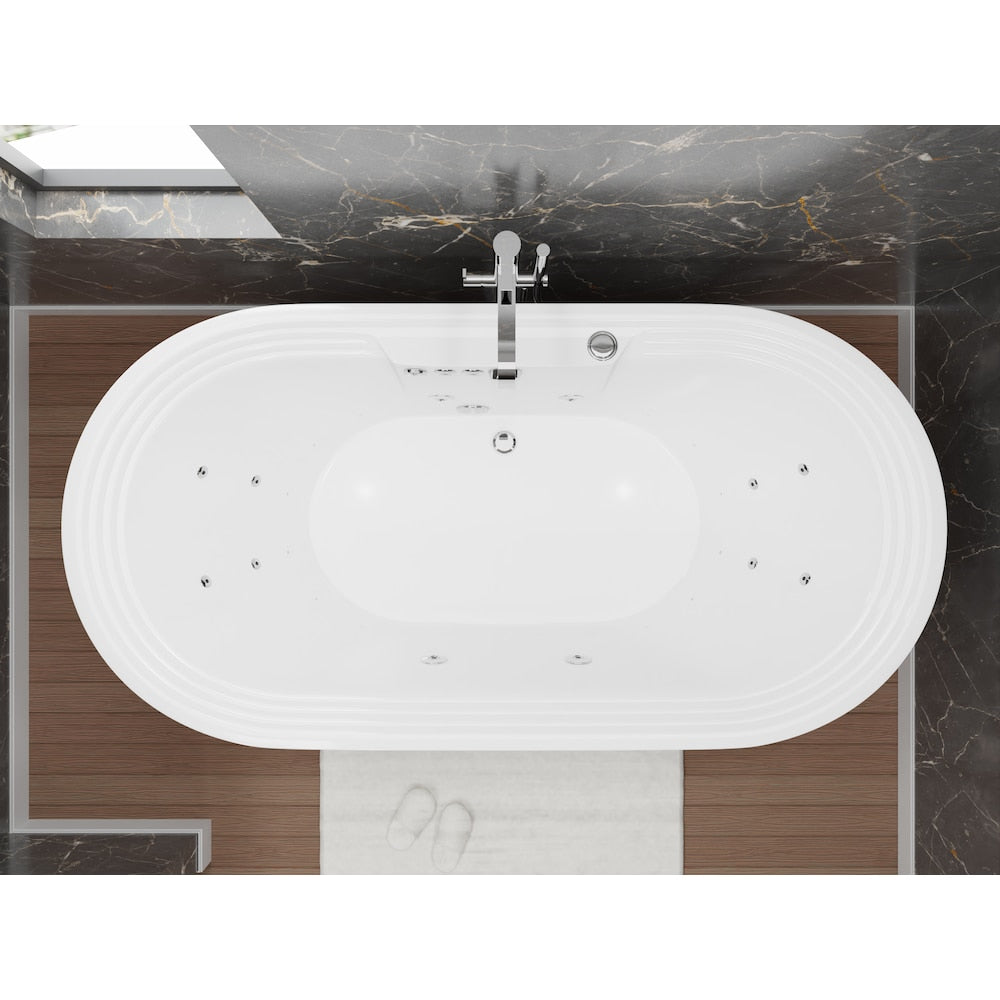 Baignoire à remous et à air autoportante en acrylique Sofi de 67,37 pouces avec drain central en blanc