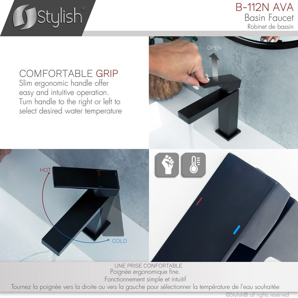 Robinet de salle de bain à poignée unique Ava noir mat