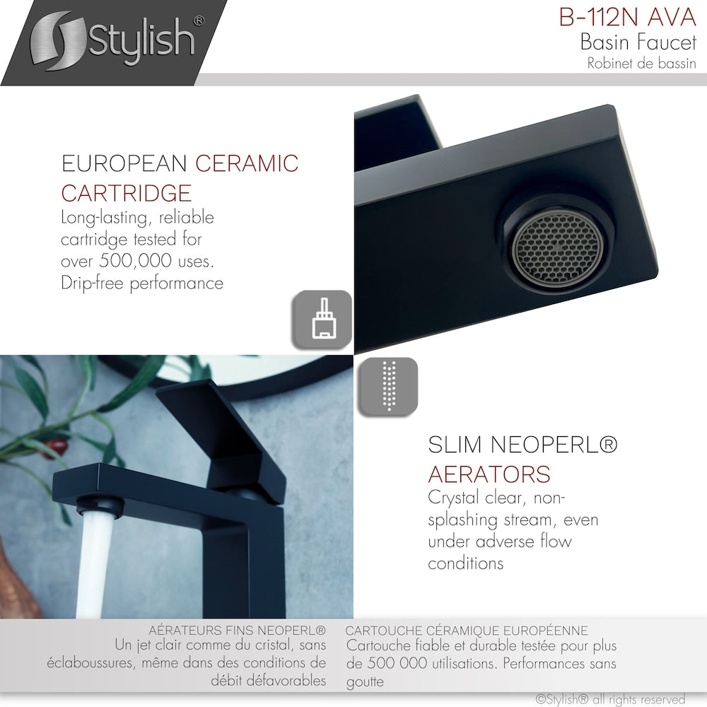 Robinet de salle de bain à poignée unique Ava noir mat