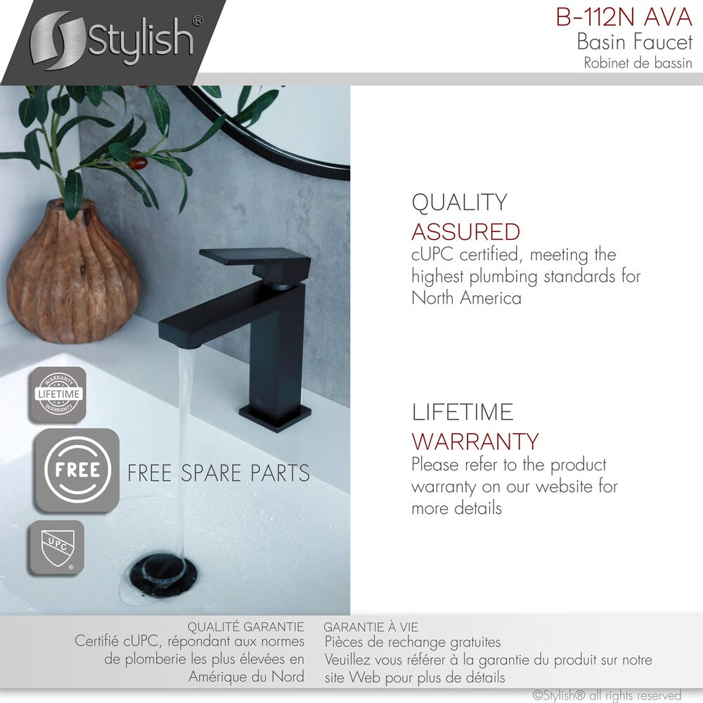 Robinet de salle de bain à poignée unique Ava noir mat