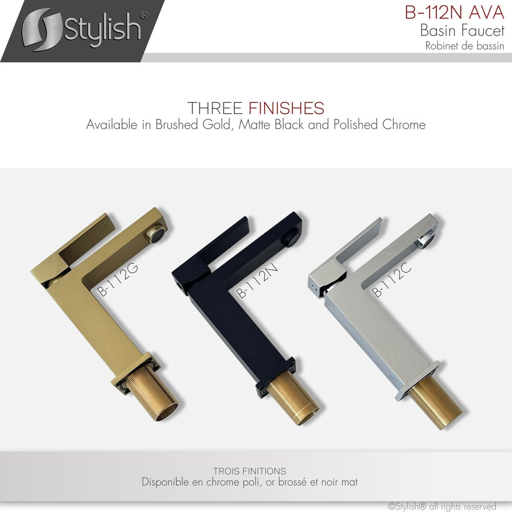 Robinet de salle de bain à poignée unique Ava noir mat