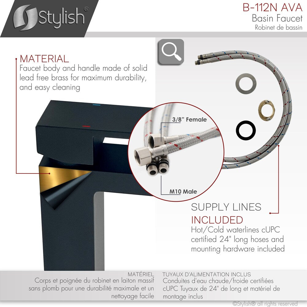 Robinet de salle de bain à poignée unique Ava noir mat