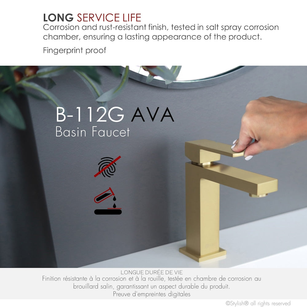 Ava Single Handle Bathroom Faucet in Gold