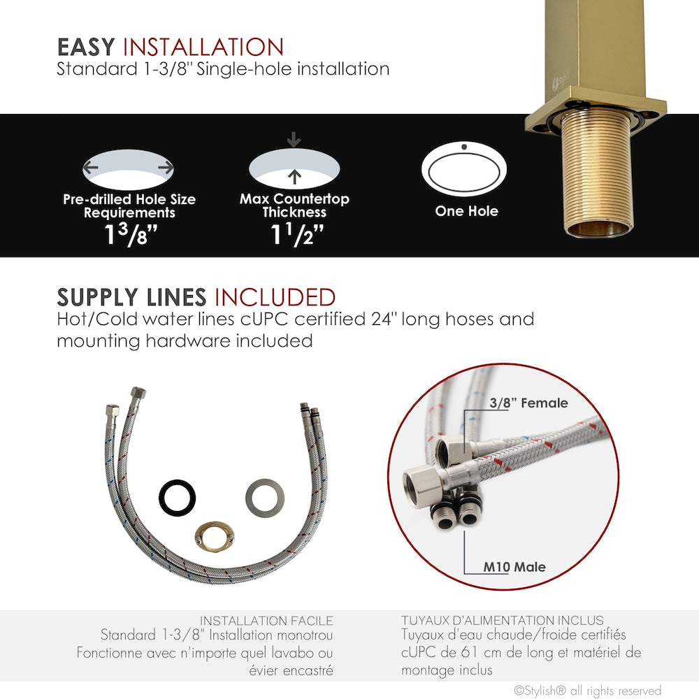 Robinet de salle de bain à poignée unique Ava en or