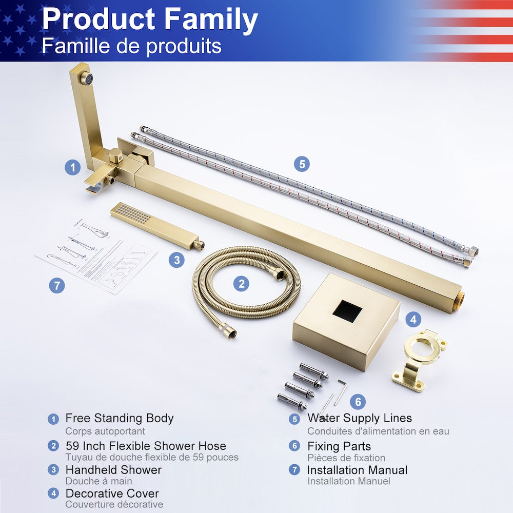 8010LSJ 1 Handle Floor Mounted Clawfoot Tub Faucet with Diverter and Hand Shower in Brushed Gold