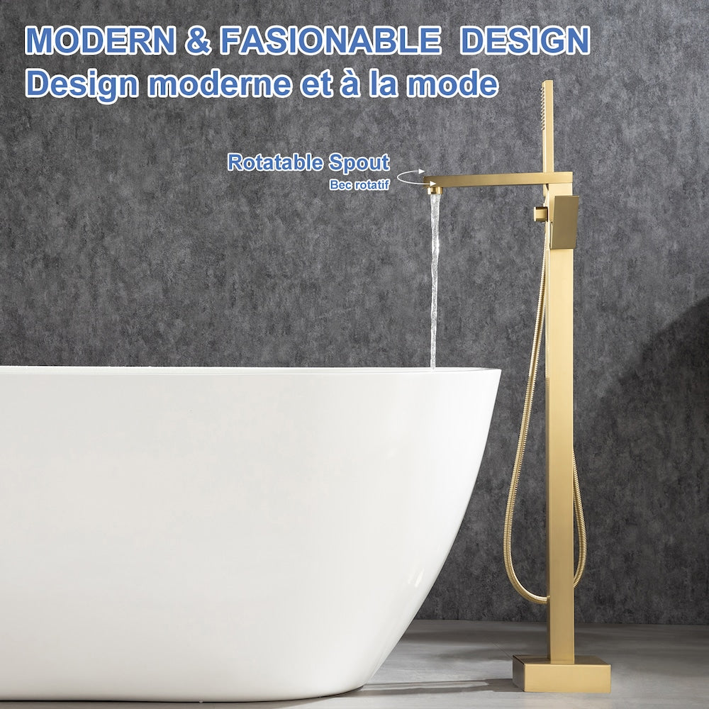 8010LSJ 1 Handle Floor Mounted Clawfoot Tub Faucet with Diverter and Hand Shower in Brushed Gold