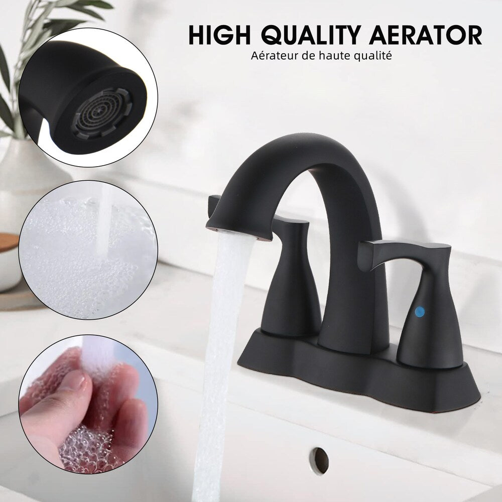 4 in. Centerset Double Handle Bathroom Faucet with Pop-up Drain in Matte Black