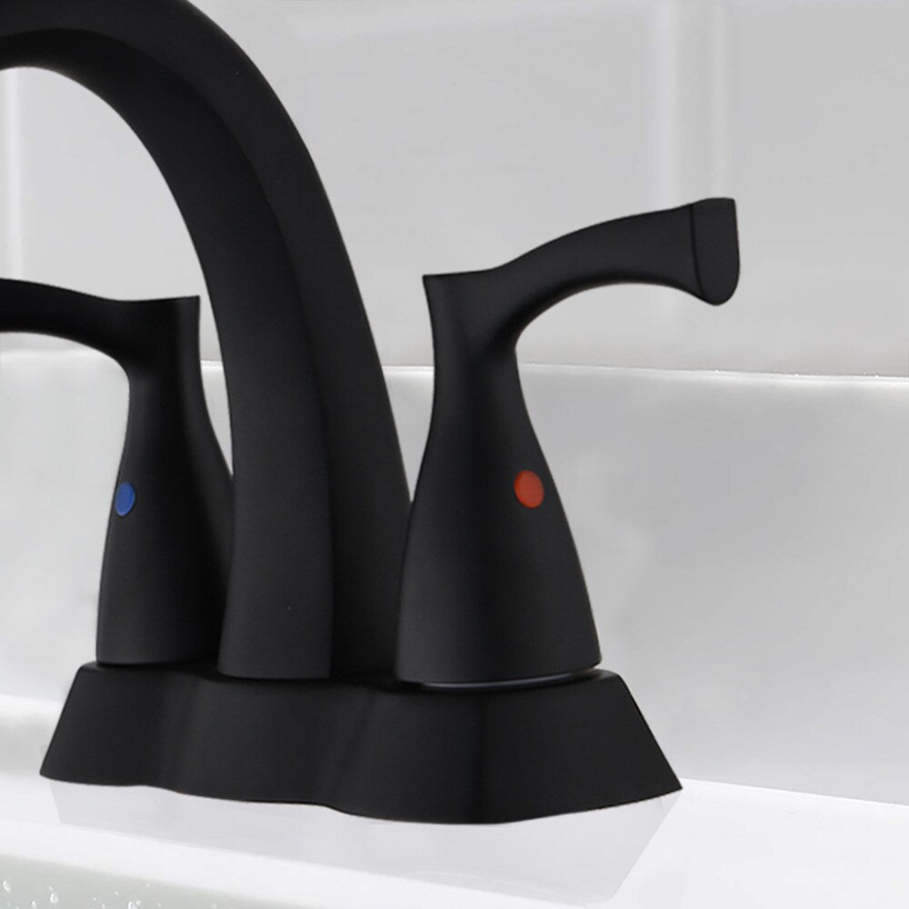 4 in. Centerset Double Handle Bathroom Faucet with Pop-up Drain in Matte Black