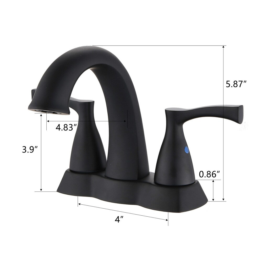 4 in. Centerset Double Handle Bathroom Faucet with Pop-up Drain in Matte Black