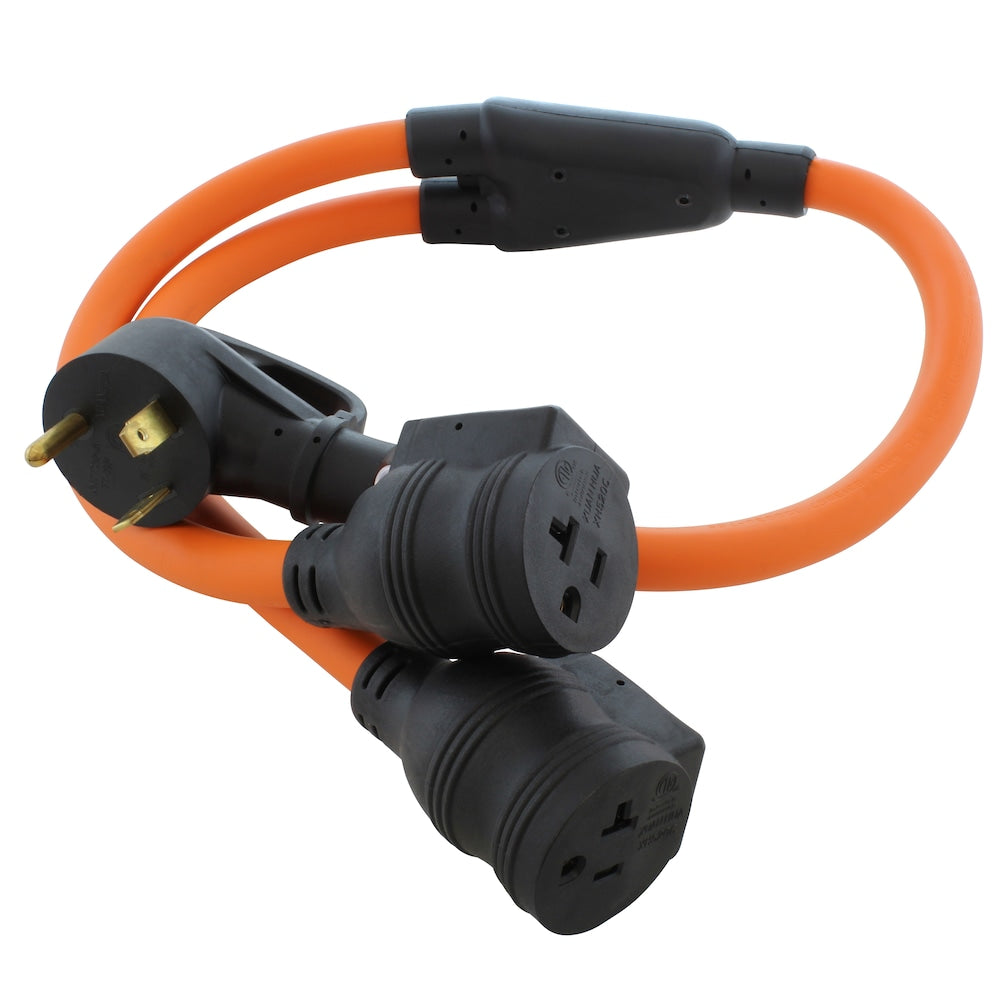 Prise RV 30A TT-30P de 3 pieds vers deux prises domestiques 5-20R 15/20A avec disjoncteurs 20A