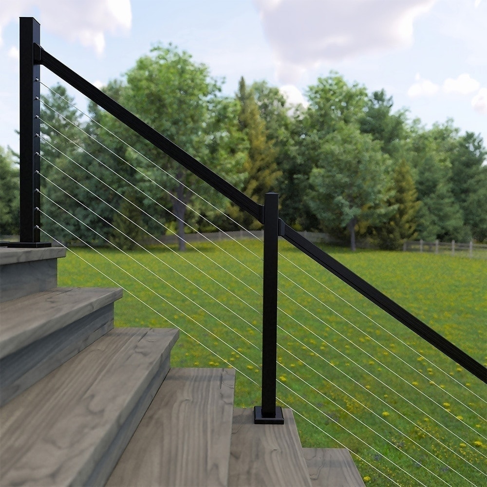 Ensemble de garde-corps d'escalier en câble d'aluminium de 4,7 pieds en noir mat