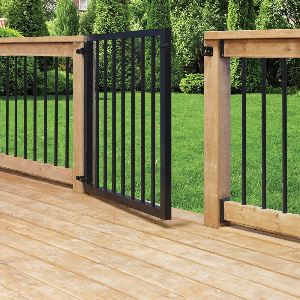 36-inch W x 34-1/2-inch H x 1 1/2-inch D Aluminum Railing Pre-Assembled Deck Gate in Black