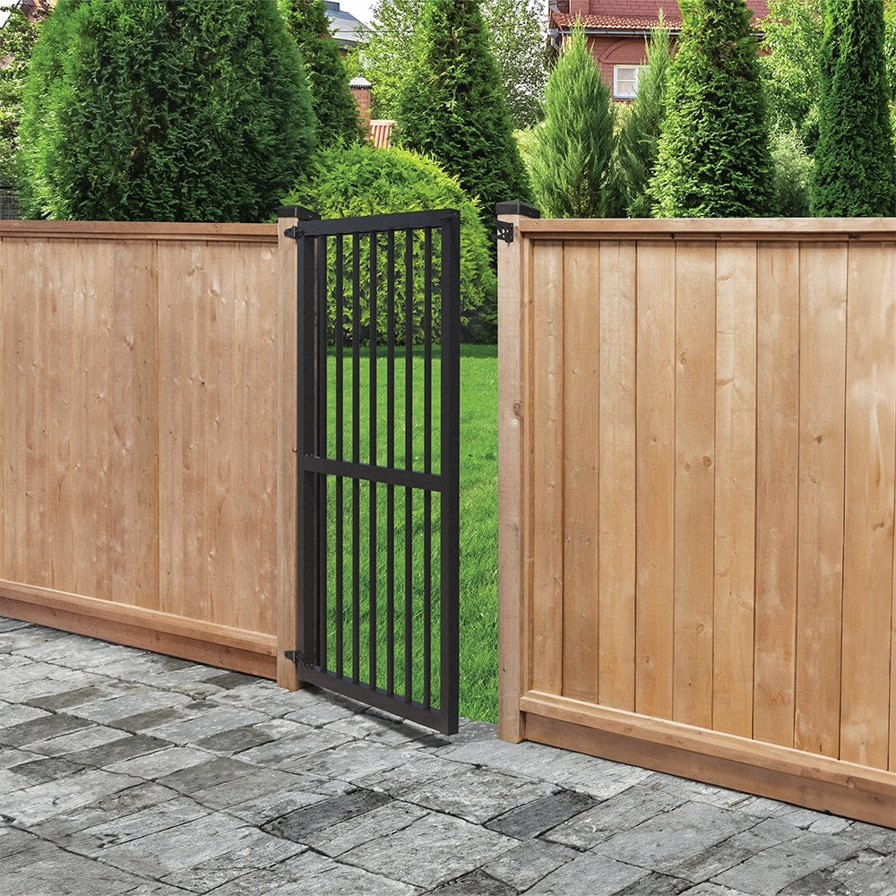36-inch W x 59 1/4-inch H x 1 1/2-inch D Aluminum Metal Pre-Assembled Fence Gate in Black