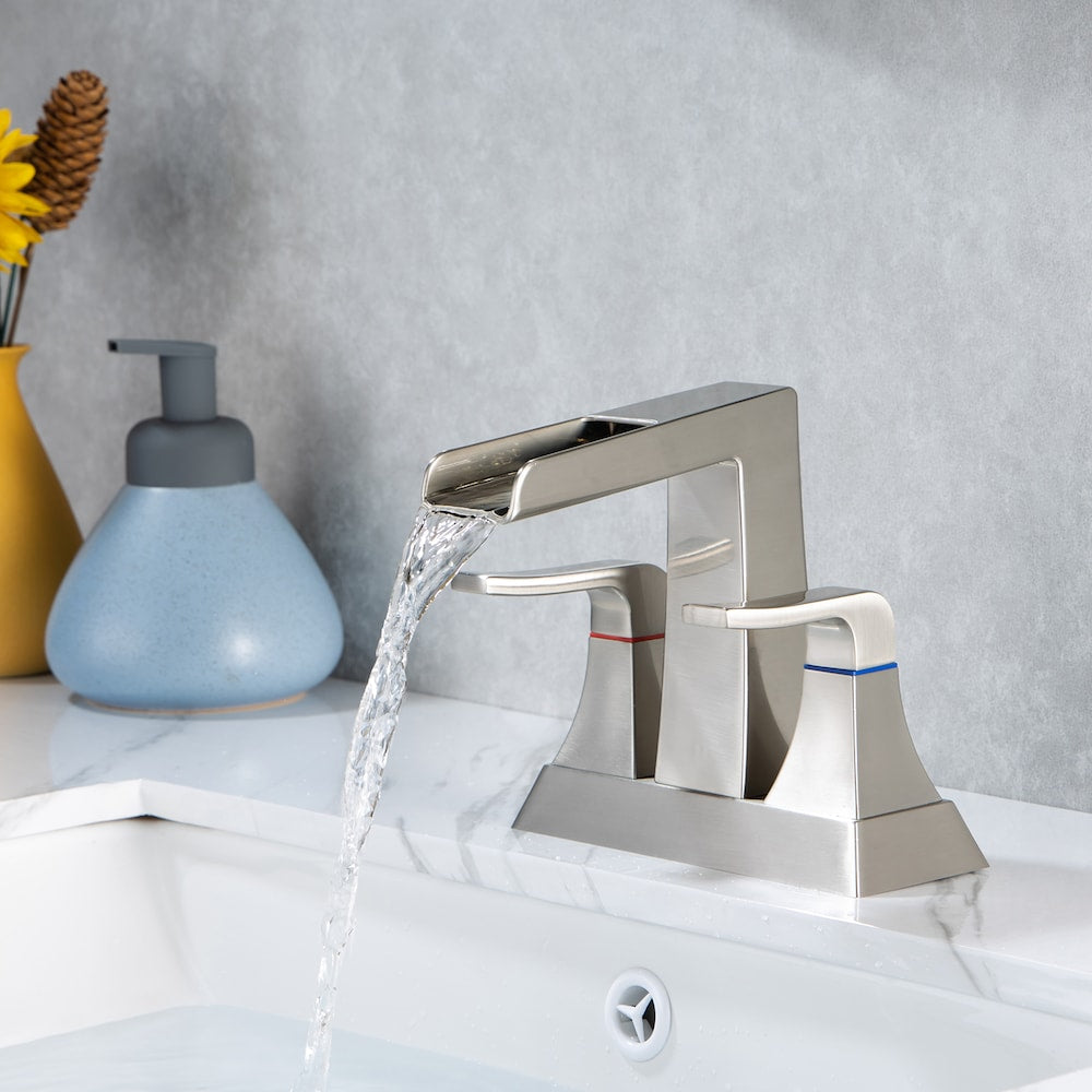 A2 Centerset Faucet 4-inch 2-Handle Bathroom Faucet with Drain Assembly in Brushed Nickel