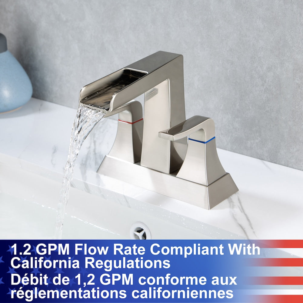 A2 Centerset Faucet 4-inch 2-Handle Bathroom Faucet with Drain Assembly in Brushed Nickel