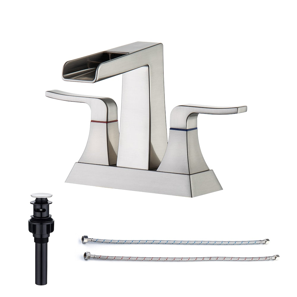 A2 Centerset Faucet 4-inch 2-Handle Bathroom Faucet with Drain Assembly in Brushed Nickel