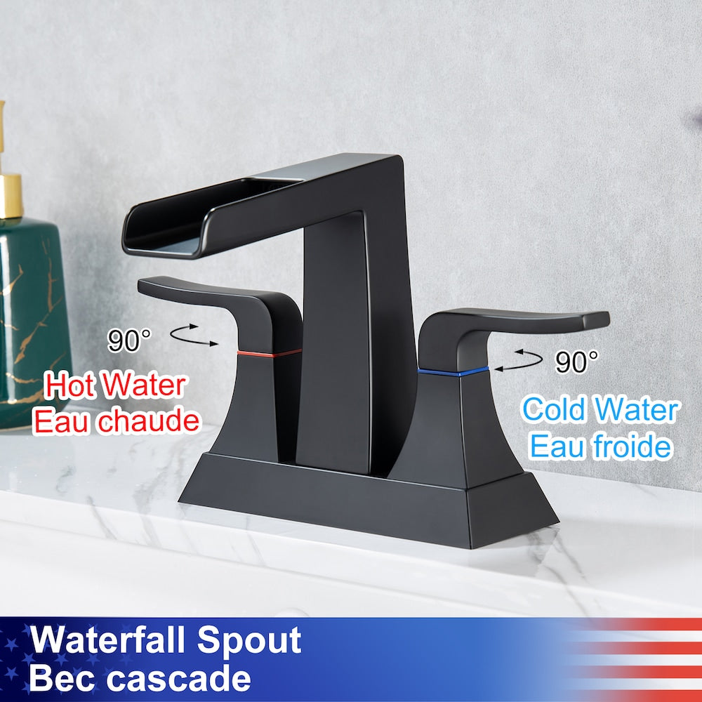 A2 Centerset Faucet 4-inch 2-Handle Bathroom Faucet with Drain Assembly in Matte Black