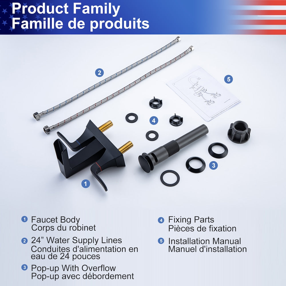 A2 Centerset Faucet 4-inch 2-Handle Bathroom Faucet with Drain Assembly in Matte Black