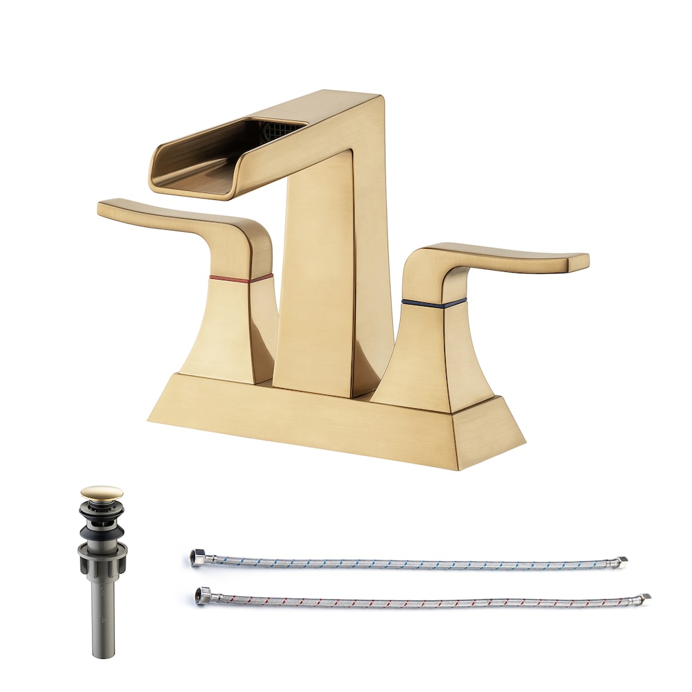 A2 Centerset Faucet 4-inch 2-Handle Bathroom Faucet with Drain Assembly in Brushed Gold