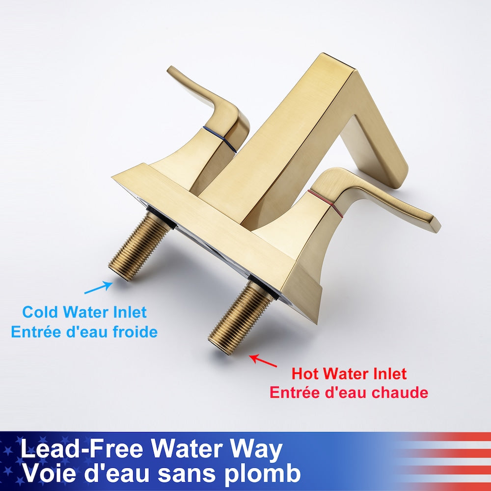A2 Centerset Faucet 4-inch 2-Handle Bathroom Faucet with Drain Assembly in Brushed Gold