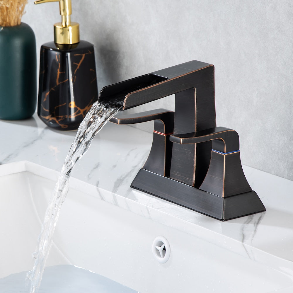 A2 Centerset Faucet 4-inch 2-Handle Bathroom Faucet with Drain Assembly in Oil Rubbed Bronze
