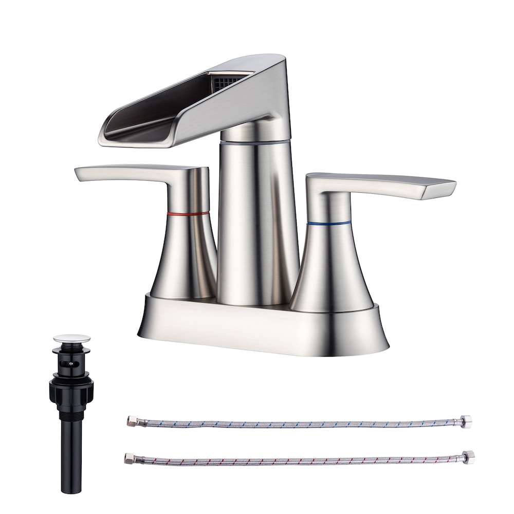 A5 Centerset Faucet 4-inch 2-Handle Bathroom Faucet with Drain Assembly in Brushed Nickel