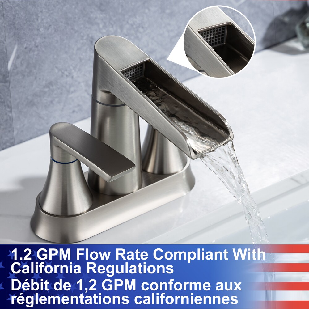 A5 Centerset Faucet 4-inch 2-Handle Bathroom Faucet with Drain Assembly in Brushed Nickel