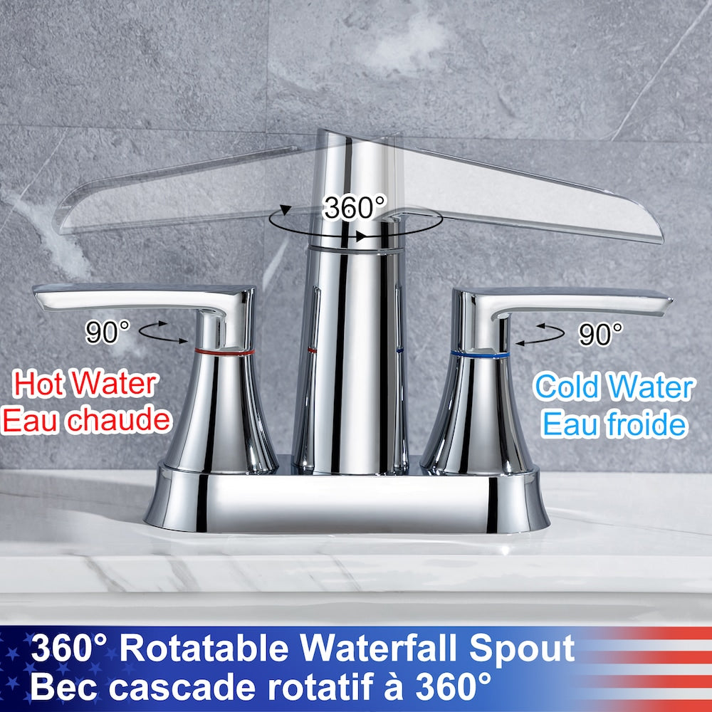 A5 Centerset Faucet 4-inch 2-Handle Bathroom Faucet with Drain Assembly in Chrome