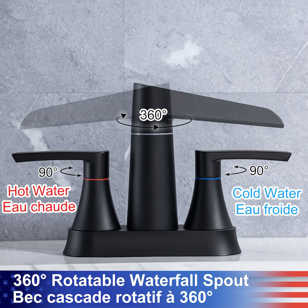 A5 Centerset Faucet 4-inch 2-Handle Bathroom Faucet with Drain Assembly in Matte Black