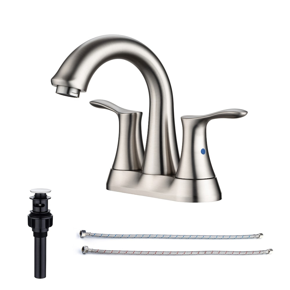 A7 Centerset Faucet 4-inch 2-Handle Bathroom Faucet with Drain Assembly in Brushed Nickel